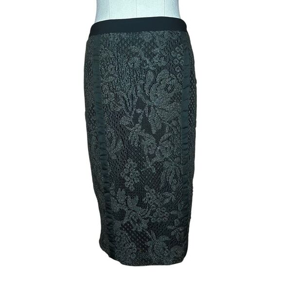 Henri Bendel Black Straight & Pencil Skirt Size 56A Floral Lace Limited Edition - Picture 1 of 11